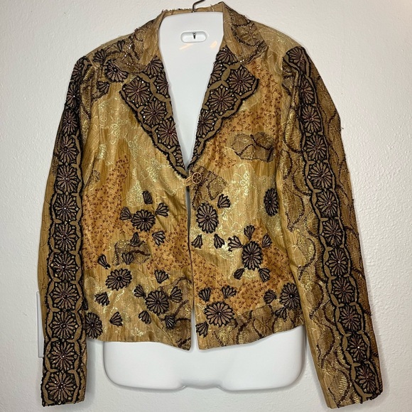 Sandy Starkman Jackets & Blazers - Sandy Starkman Gold Embroidered Jacket Blazer w/ Fish & Sea Turtle Design Size M